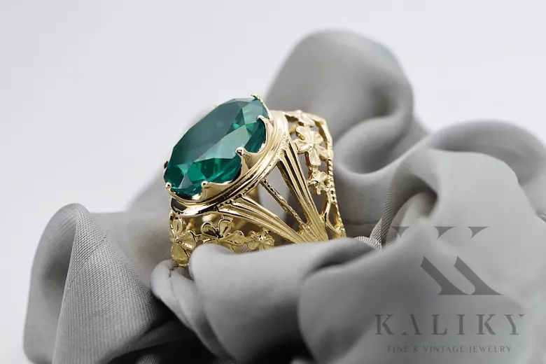 Or jaune 8 carats Emerald Anneau Artisanat vintage vrc031x-em Art Deco Style Art Déco soviétique